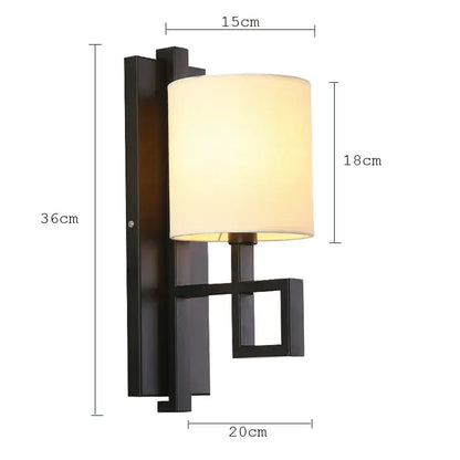 Chinese style cloth wall lamp for bedroom with geometric metal frame