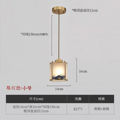 Chinese blue wave copper pendant light for bedroom