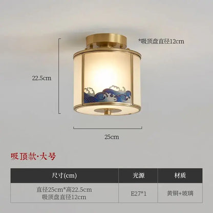 Chinese blue wave copper pendant light for bedroom