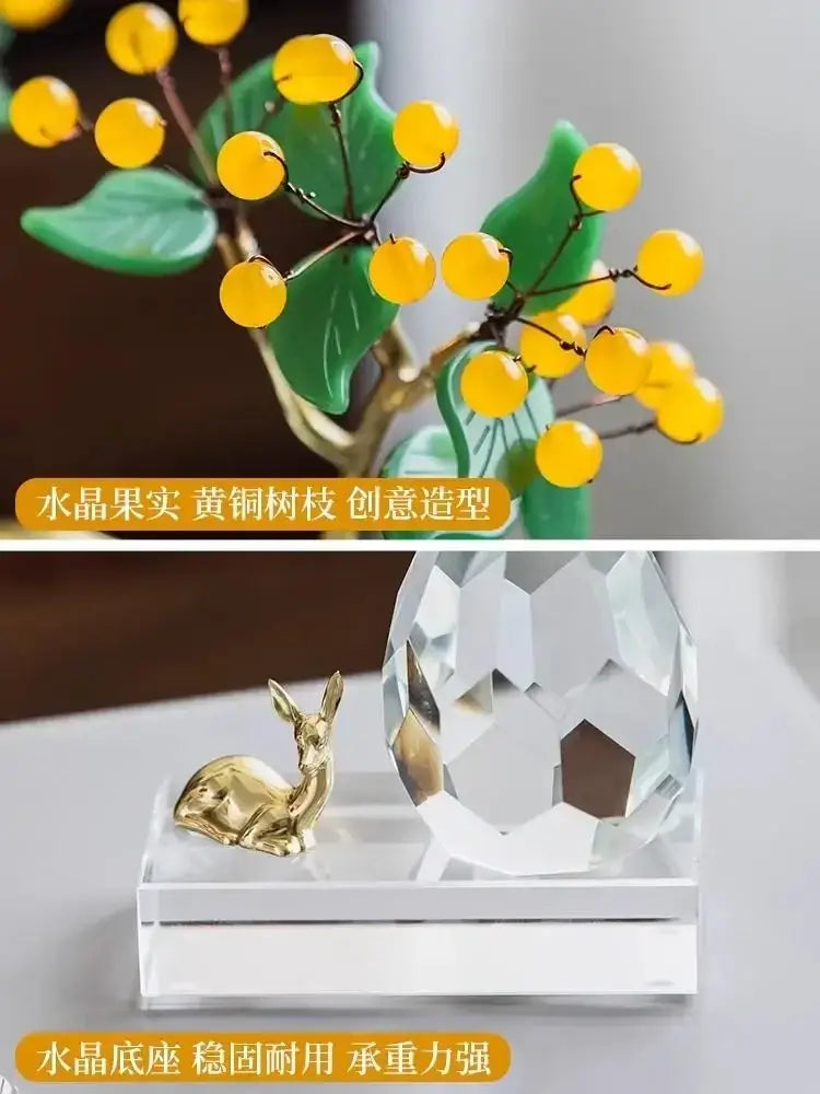 Chinese style crystal ornaments gold bonsai living room decor