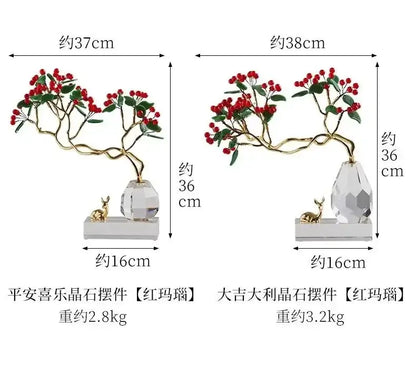 Chinese style crystal ornaments gold bonsai living room decor