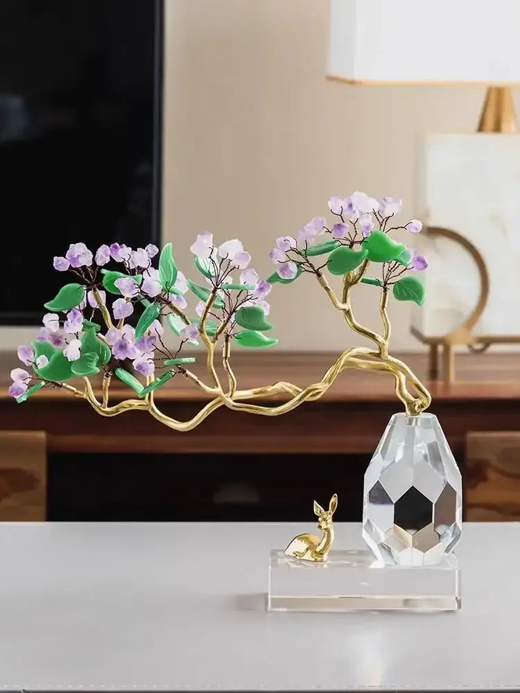 Chinese style crystal ornaments gold bonsai living room decor