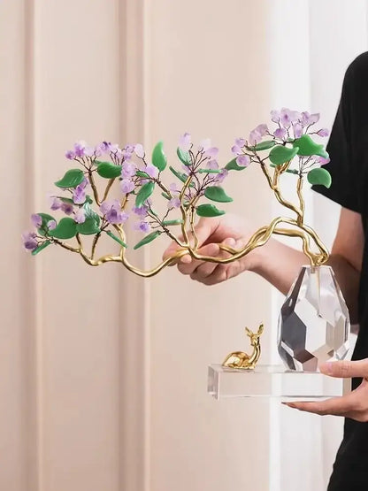 Chinese style crystal ornaments gold bonsai living room decor