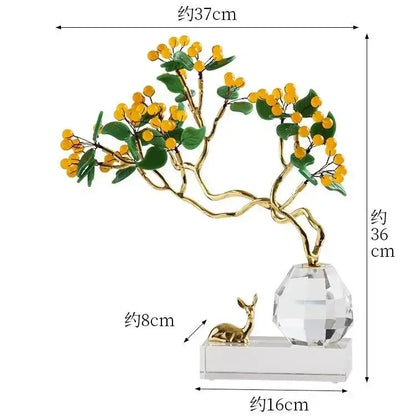 Chinese style crystal ornaments gold bonsai living room decor