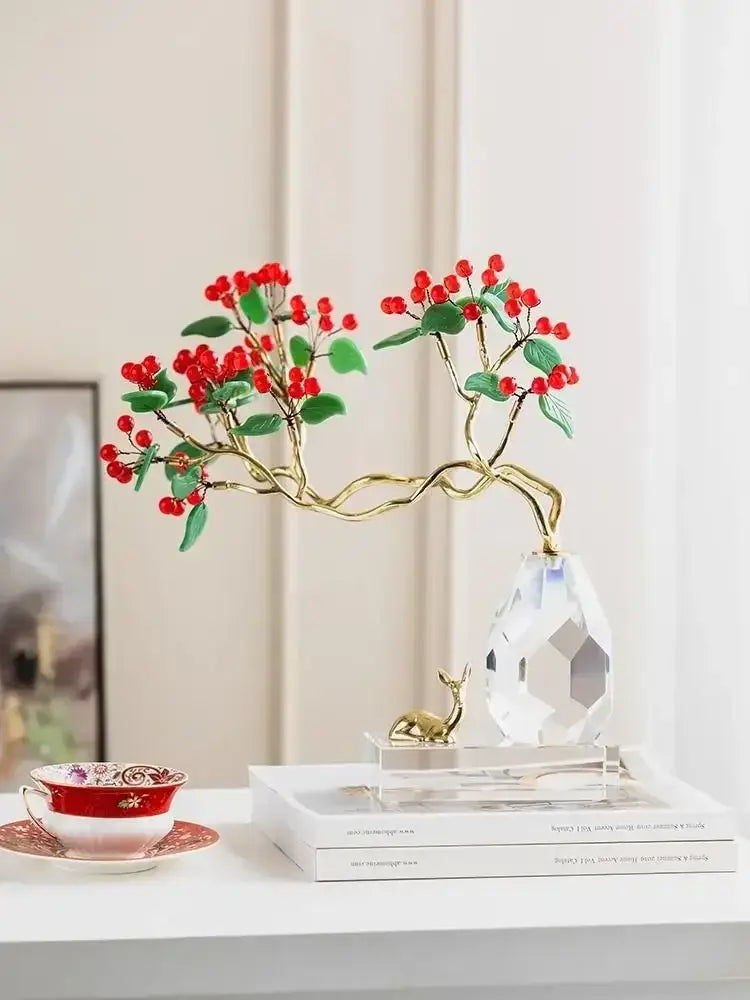 Chinese style crystal ornaments gold bonsai living room decor