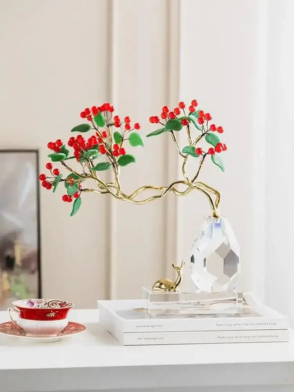 Chinese style crystal ornaments gold bonsai living room decor