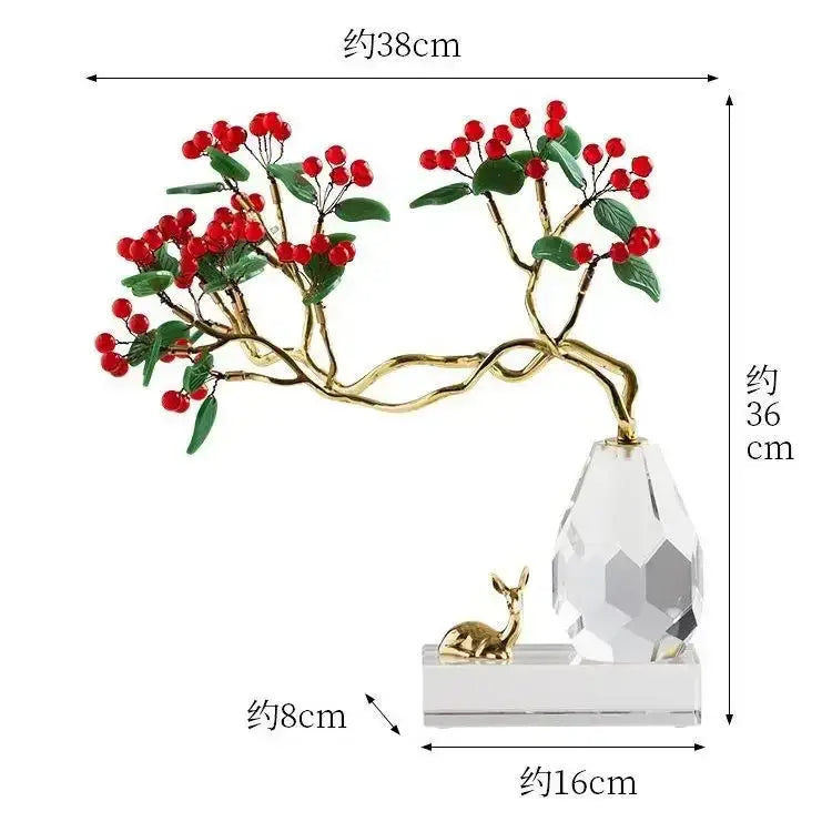 Chinese style crystal ornaments gold bonsai living room decor
