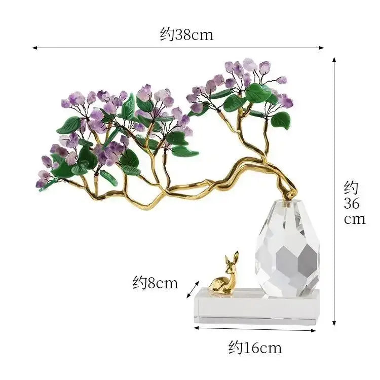 Chinese style crystal ornaments gold bonsai living room decor