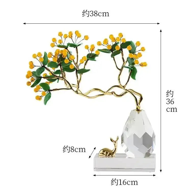 Chinese style crystal ornaments gold bonsai living room decor