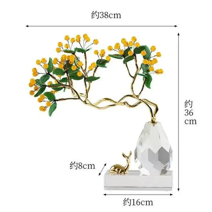 Chinese style crystal ornaments gold bonsai living room decor