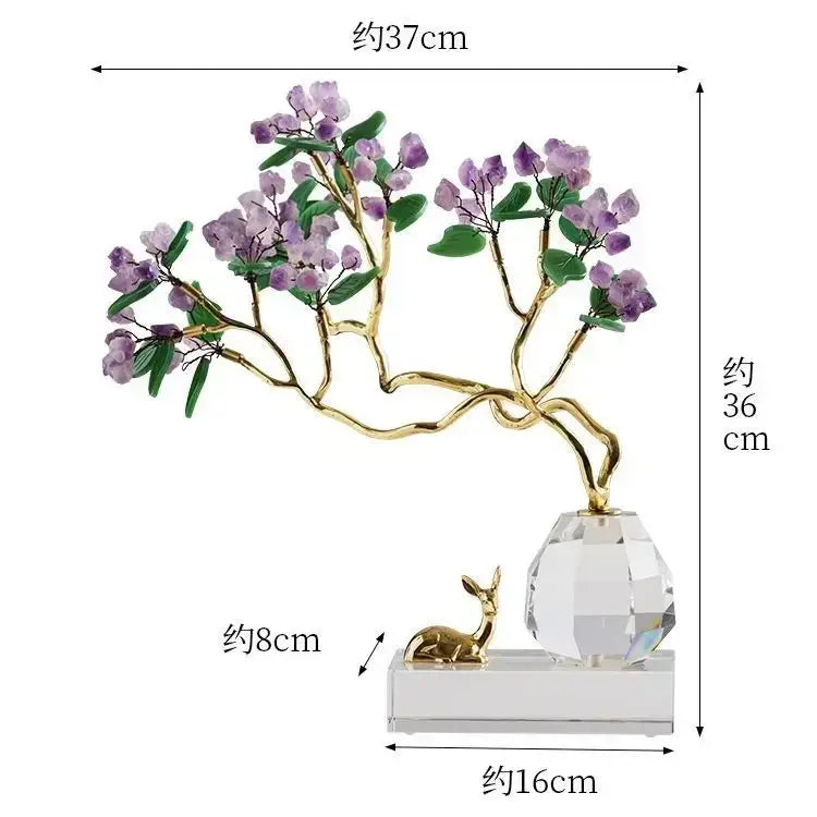 Chinese style crystal ornaments gold bonsai living room decor