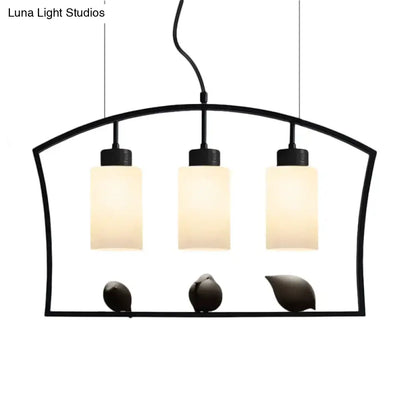 Chinese style black cylinder island light fixture for kitchen dining room