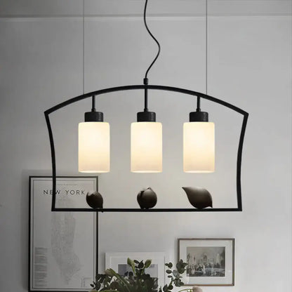 Chinese style black cylinder island light fixture for kitchen dining room