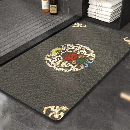 Ornate medallion dark gray absorbent entry door mat bathroom floor rug