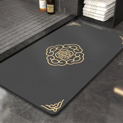 Ornate medallion dark gray absorbent entry door mat bathroom floor rug