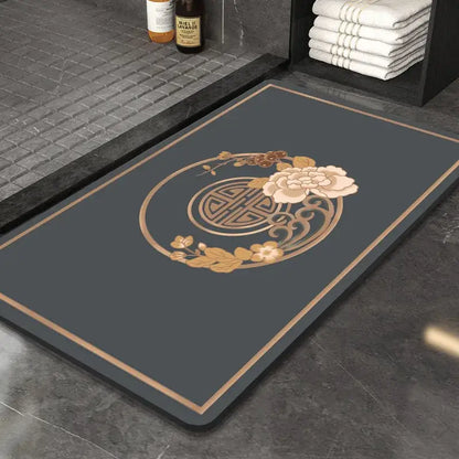 Ornate medallion dark gray absorbent entry door mat bathroom floor rug