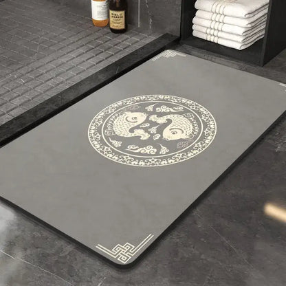 Ornate medallion dark gray absorbent entry door mat bathroom floor rug