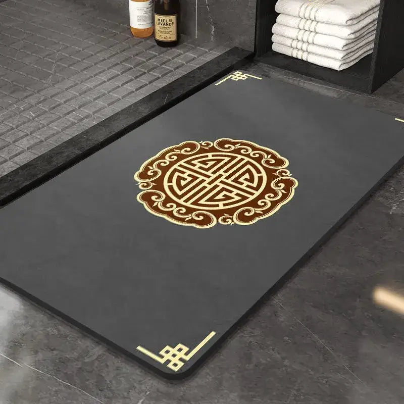 Ornate medallion dark gray absorbent entry door mat bathroom floor rug
