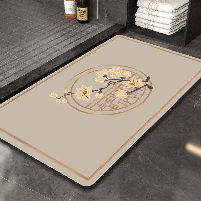 Ornate medallion dark gray absorbent entry door mat bathroom floor rug