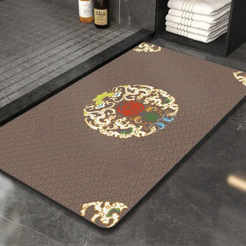 Ornate medallion dark gray absorbent entry door mat bathroom floor rug