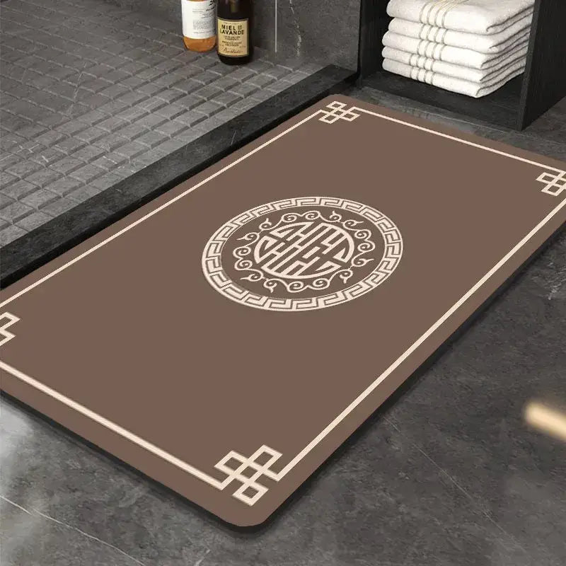Ornate medallion dark gray absorbent entry door mat bathroom floor rug