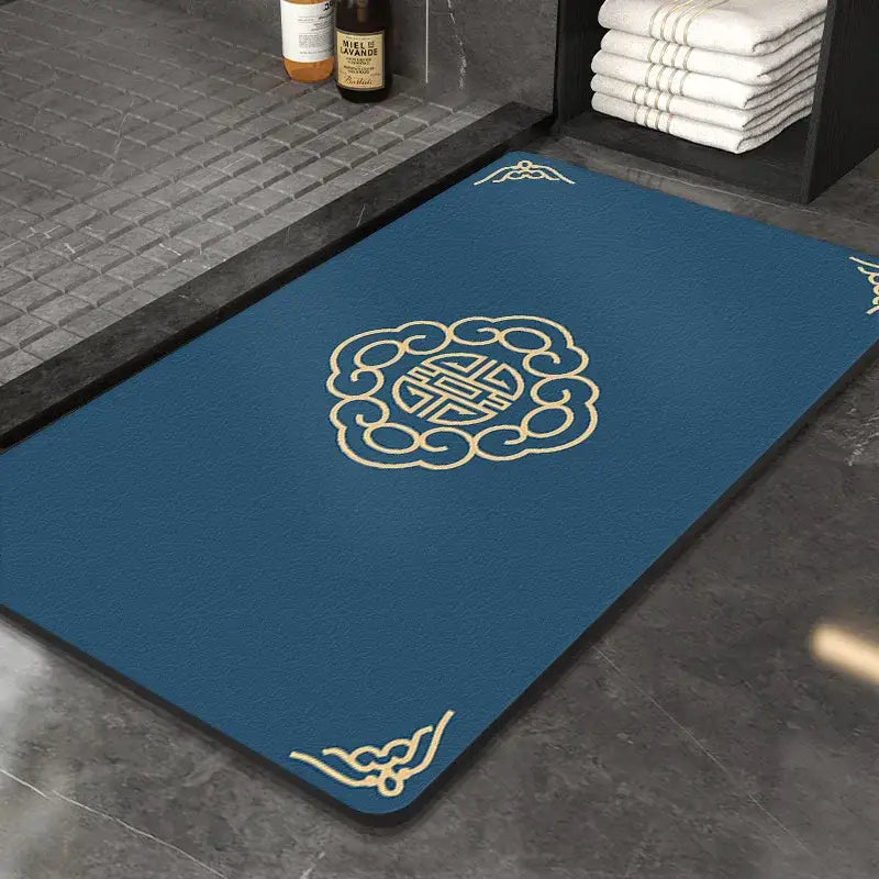 Ornate medallion dark gray absorbent entry door mat bathroom floor rug