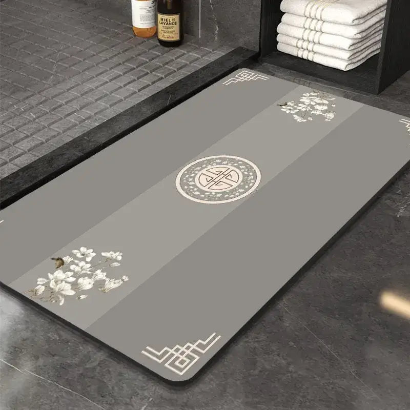 Ornate medallion dark gray absorbent entry door mat bathroom floor rug