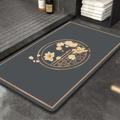 Ornate medallion dark gray absorbent entry door mat bathroom floor rug