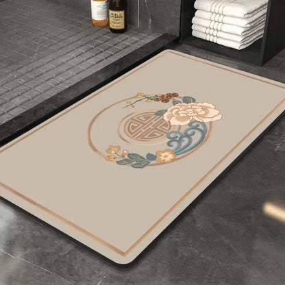 Ornate medallion dark gray absorbent entry door mat bathroom floor rug