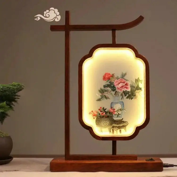 Traditional wooden embroidered desk lamp bedroom decoration screen