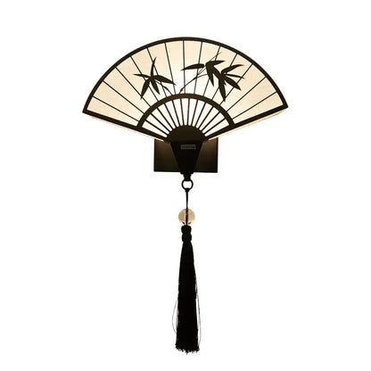 Chinese style black iron fan wall sconce living room decor