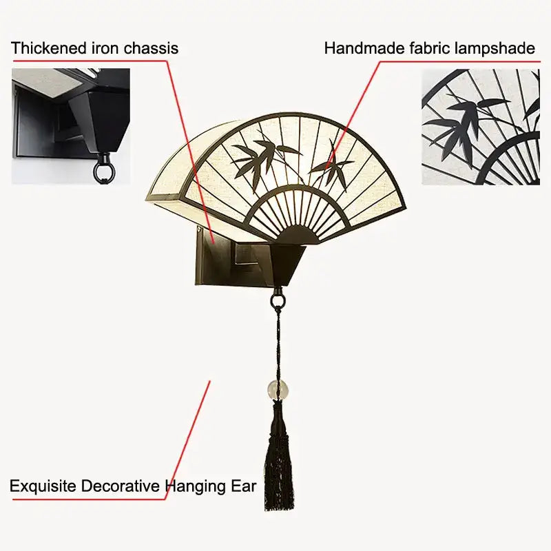 Chinese style black iron fan wall sconce living room decor