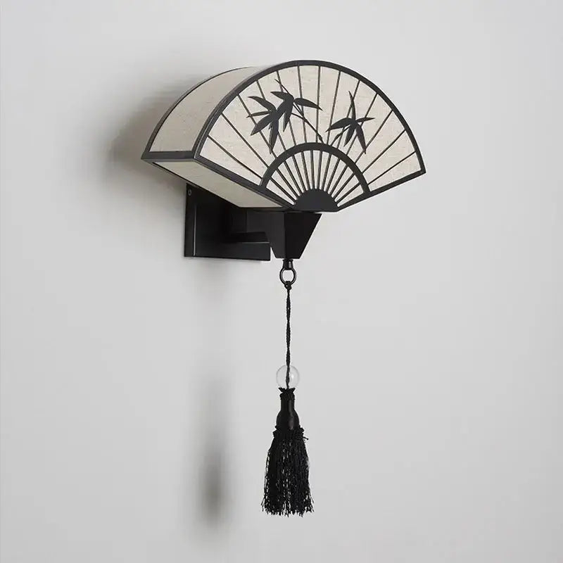 Chinese style black iron fan wall sconce living room decor