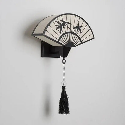 Chinese style black iron fan wall sconce living room decor