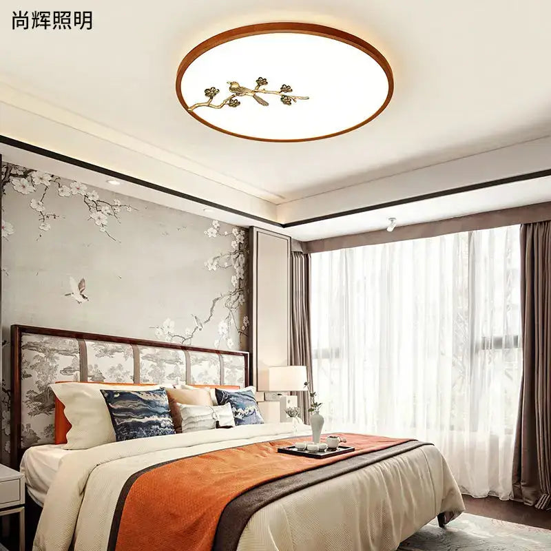 Chinese style red peach wood led ceiling lamp for bedroom