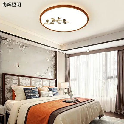 Chinese style red peach wood led ceiling lamp for bedroom