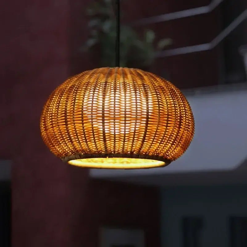 Chinese style outdoor rattan weaving pendant lights garden decor