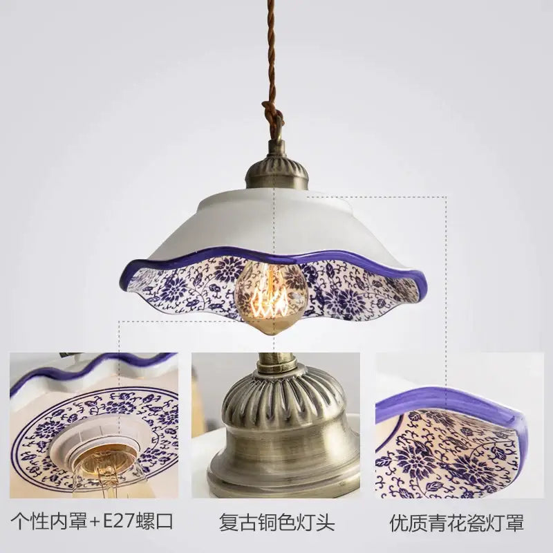 Vintage chinese style porcelain hanging lamp for bedroom