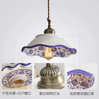 Vintage chinese style porcelain hanging lamp for bedroom