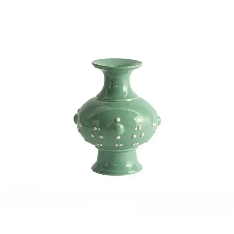Retro mint green ceramic vase set living room decorative relief pair
