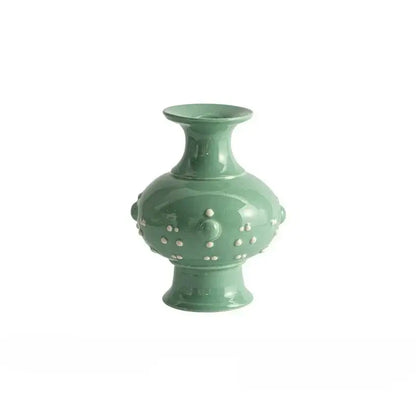 Retro mint green ceramic vase set living room decorative relief pair