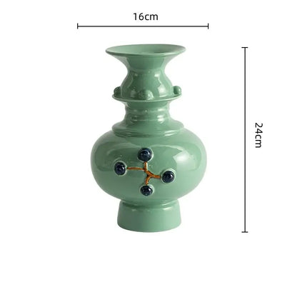 Retro mint green ceramic vase set living room decorative relief pair
