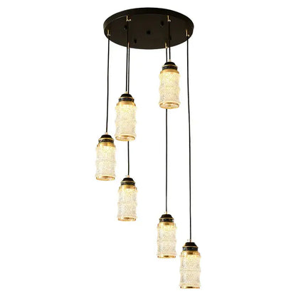 Modern black spiral staircase chandelier with frosted glass for villa