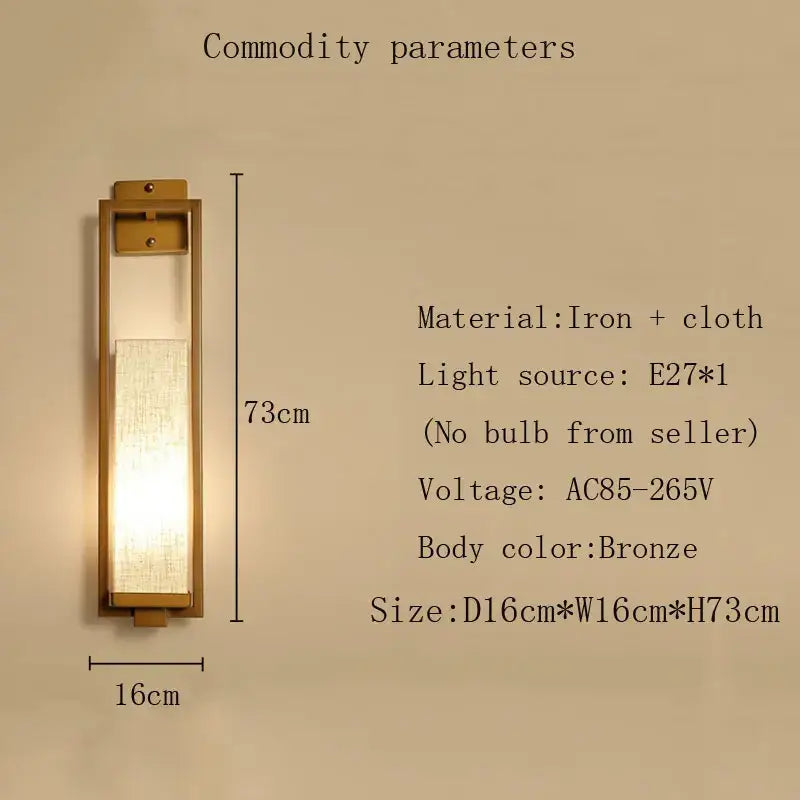 Chinese style gold wall lamp with fabric shade for bedroom