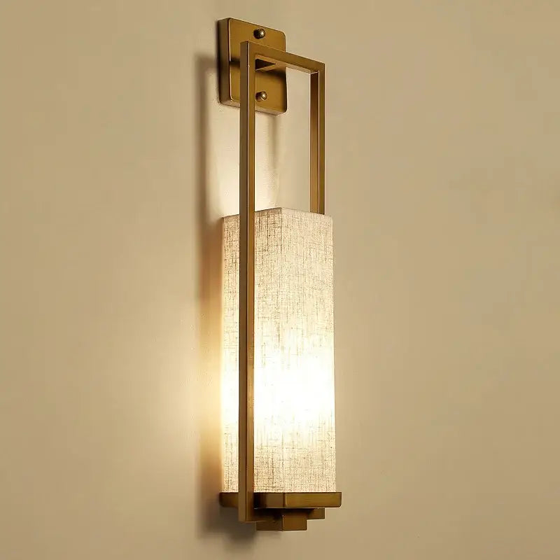 Chinese style gold wall lamp with fabric shade for bedroom