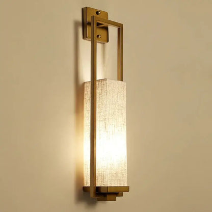 Chinese style gold wall lamp with fabric shade for bedroom