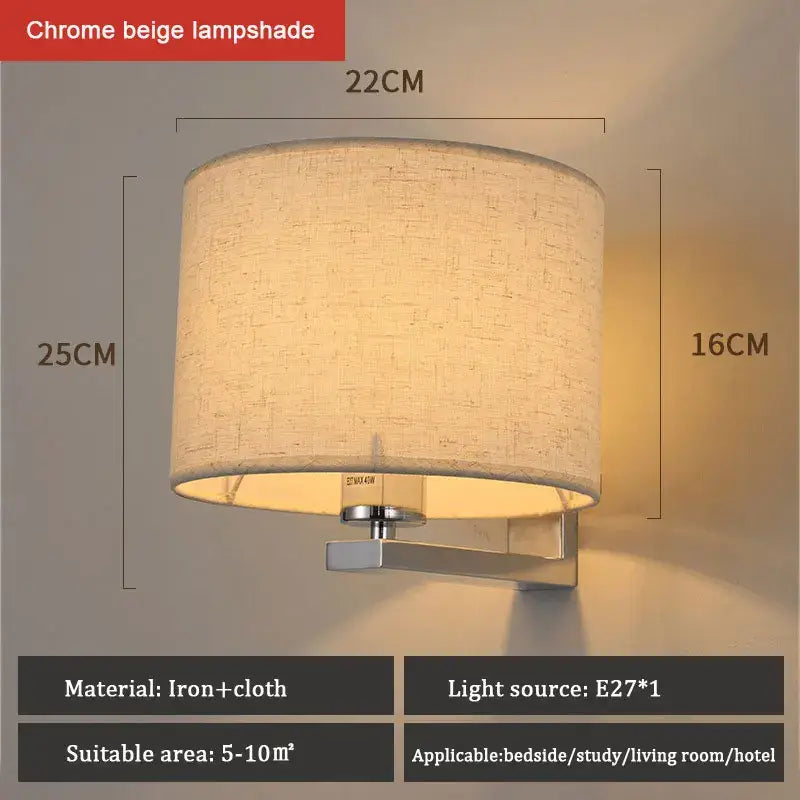 Chinese style silver & black wall lamp with warm cloth cover bedroom