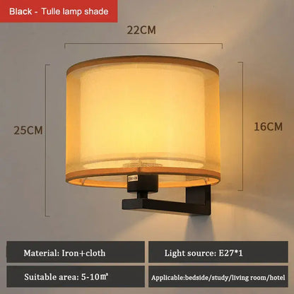 Chinese style silver & black wall lamp with warm cloth cover bedroom