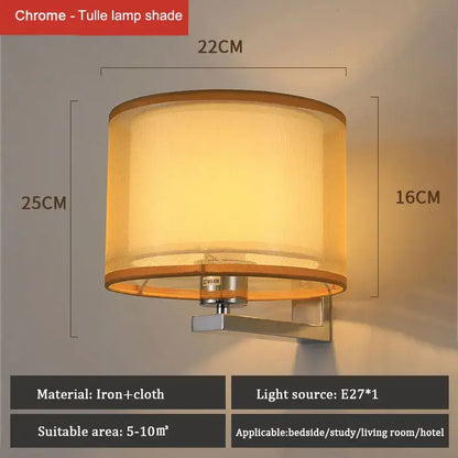 Chinese style silver & black wall lamp with warm cloth cover bedroom