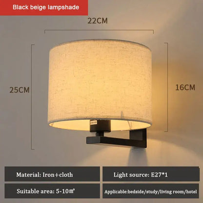 Chinese style silver & black wall lamp with warm cloth cover bedroom